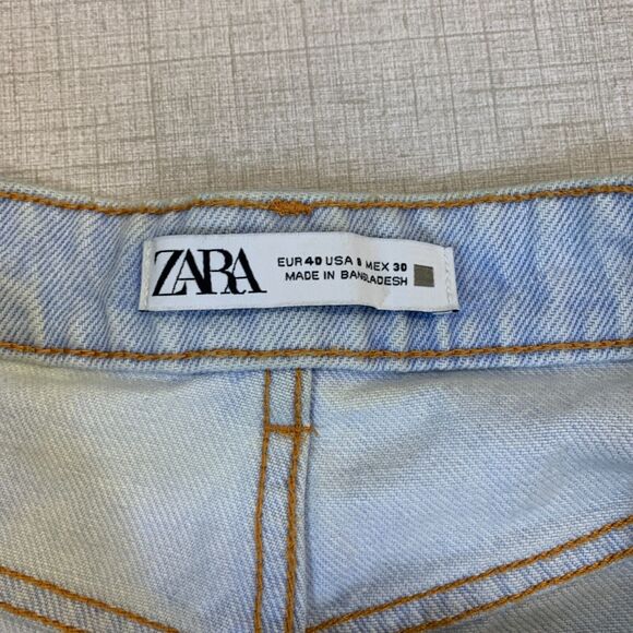 Zara High Rise Shorts Womens 8 Raw Hem Denim Side Vents 5 Pocket Stretch *READ - Picture 6 of 13